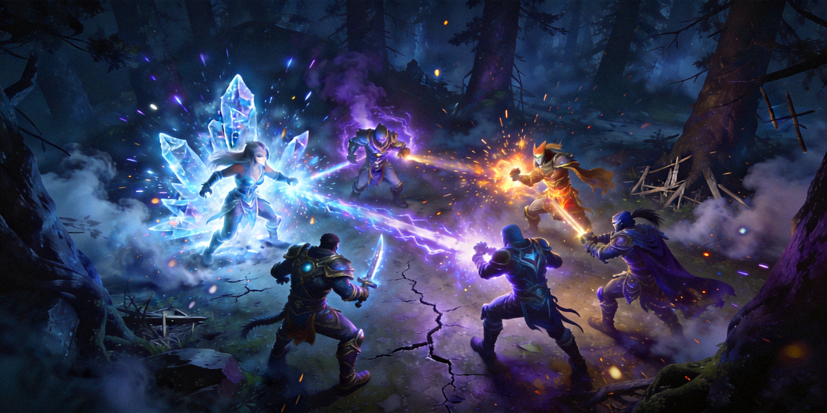 DOTA2国际邀请赛胜者组决赛中两支顶级战队在夜魇野区爆发5v5团战的宏大场面